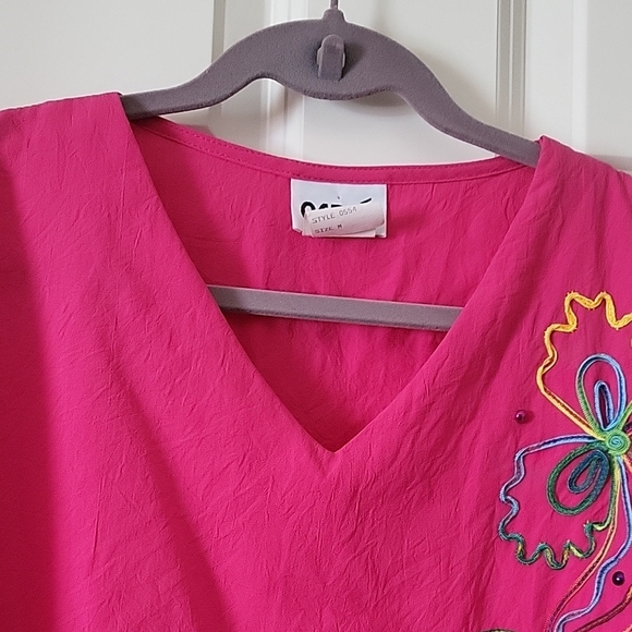 Orare Vintage Hot Pink V-Neck Top Embroidered Women Size M - Picture 4 of 8